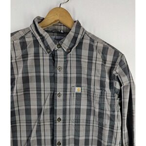 Carhartt Relaxed Fit Long Sleeve Gray & Black Plaid Work Shirt Men's Medium